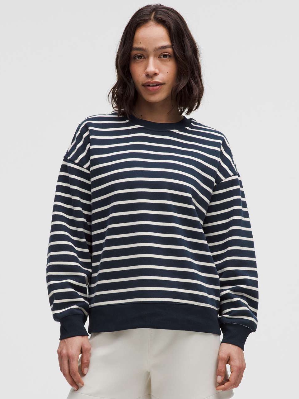 Lululemon Perfectly Oversized Fleece Crewneck Pullover Navy Stripes Size Xl Bnwt